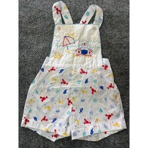 Vintage Beach Overalls Baby Boys 18 M Month Embordered Ocean Sea Animals 90s